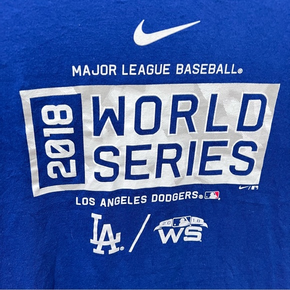 Los Angeles Dodgers 2018 World Series Nike T-Shirt Women’s Size XL Blue MLB Tee - Picture 2 of 4
